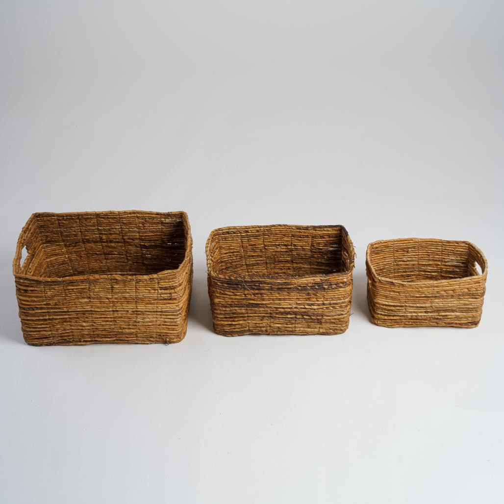 Lot de 3 paniers de rangement rectangulaires en osier Sato XL