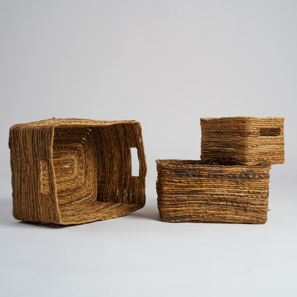 Lot de 3 paniers de rangement rectangulaires en osier Sato XL