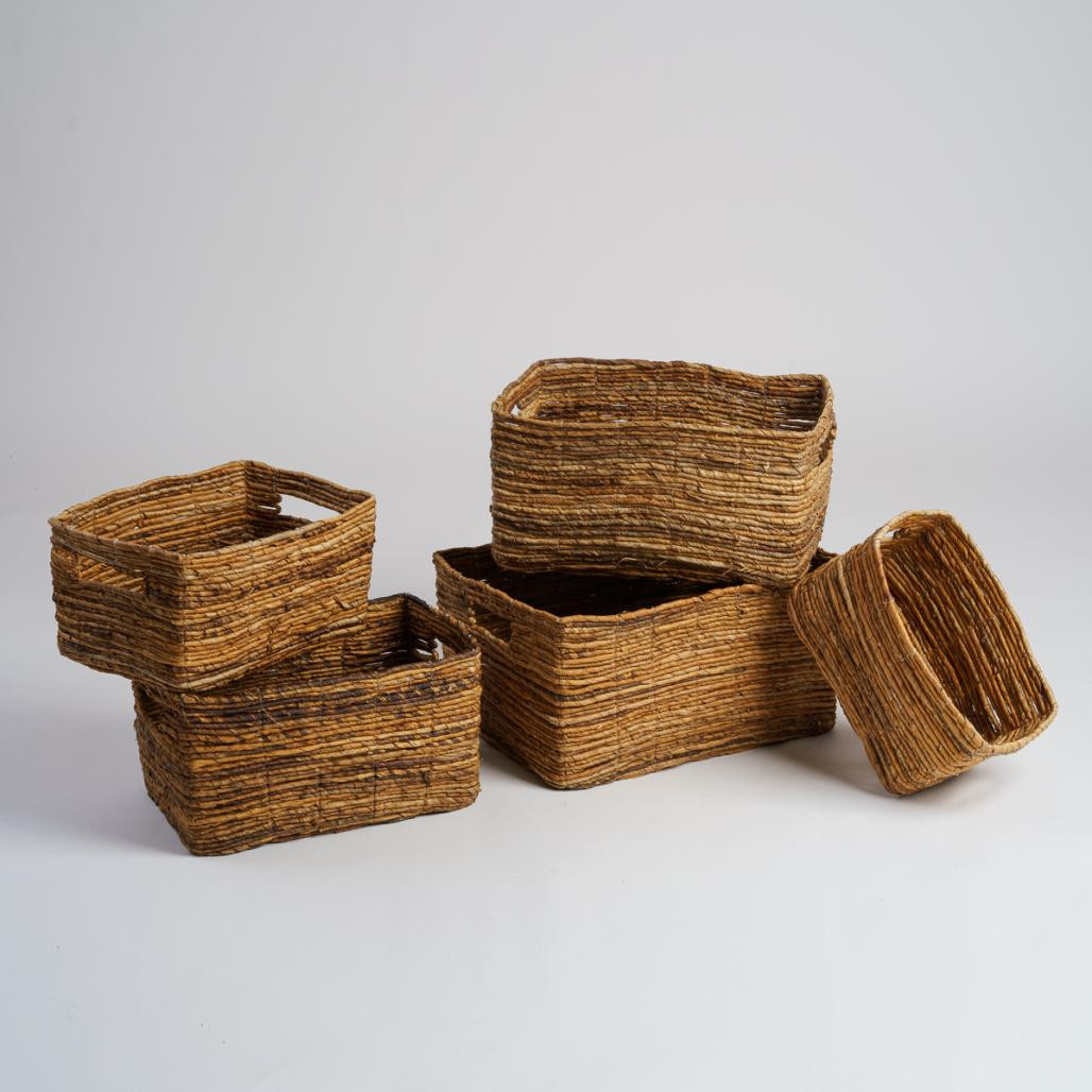 Lot de 3 paniers de rangement rectangulaires en osier Sato XL