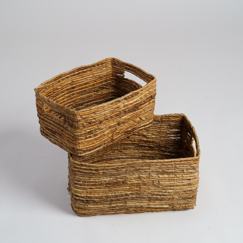 Lot de 2 paniers de rangement rectangulaires en osier Sato L