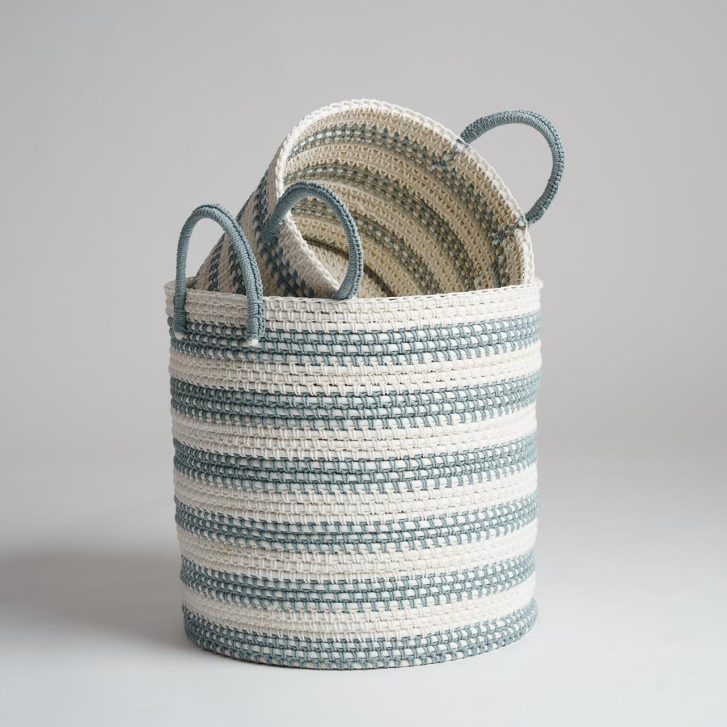 Lot de 3 paniers de rangement en corde gris et écru Guapa