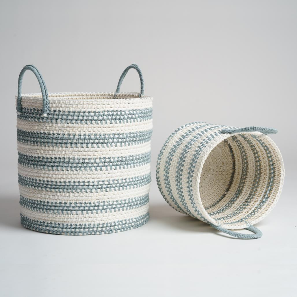 Lot de 3 paniers de rangement en corde gris et écru Guapa