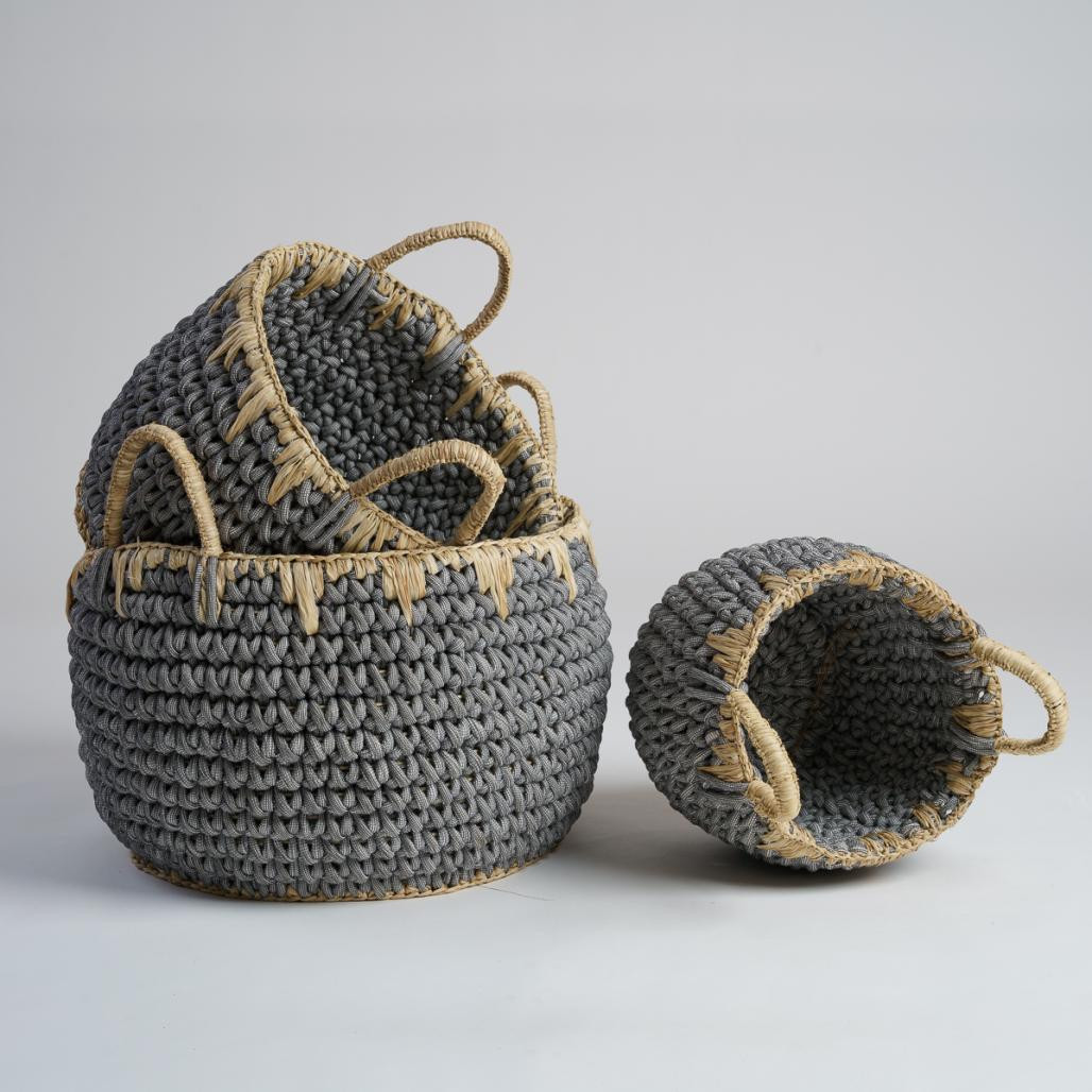 Ensemble de paniers en corde gris Eika Ensemble de paniers en corde gris Eika