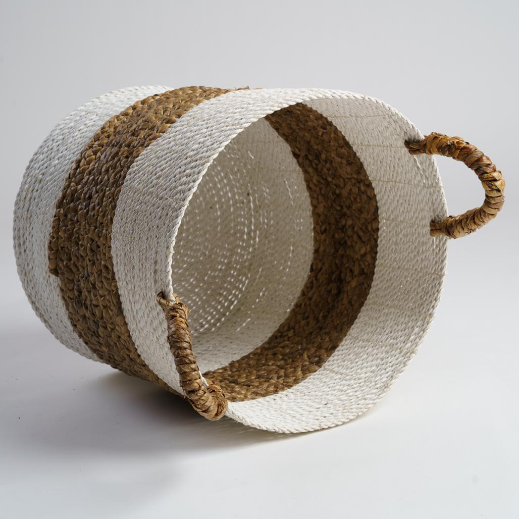 Grand panier en jacinthe d'eau écru et marron XL Mizu