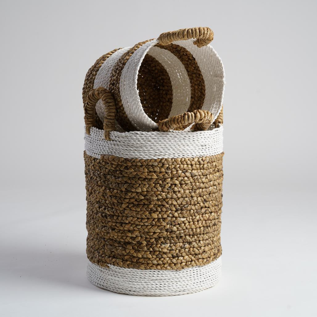 Paniers en jacinthe d'eau écru et marron L-S Mizu (x2)