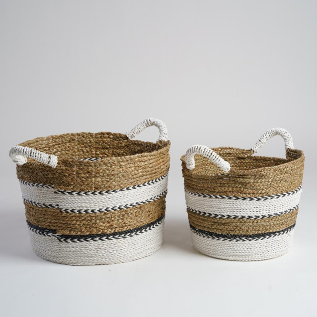 2 paniers tressés en jacinthe d'eau XL-M Cassi