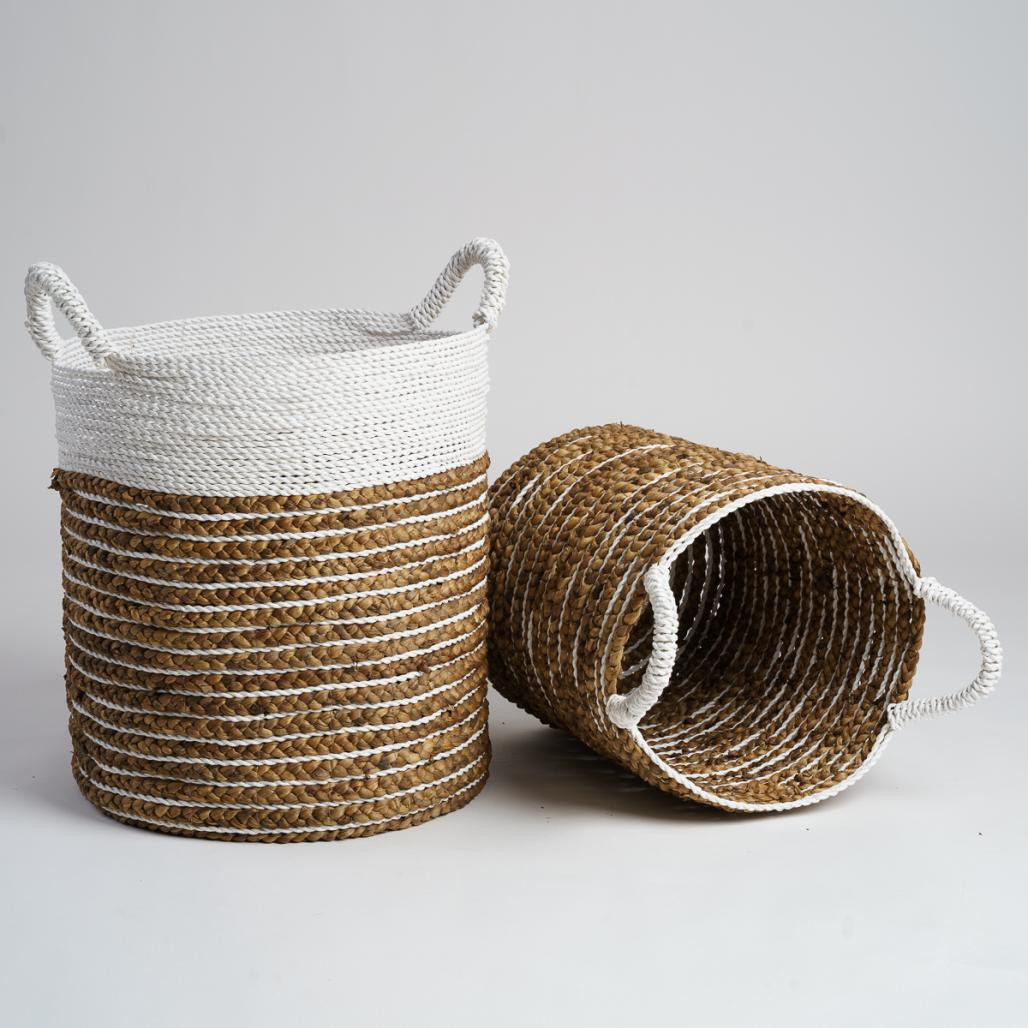 Lot de 2 paniers tressés en jacinthe d'eau XL-M Vito Lot de 2 paniers tressés en jacinthe d'eau XL-M Vito