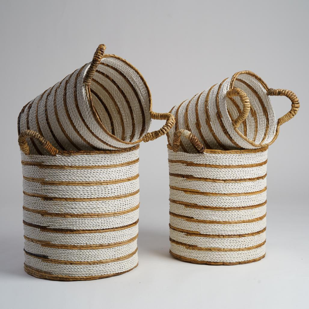 2 paniers en fibres végétales écru et marron XL-M Sethi