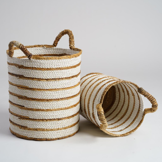 2 paniers en fibres végétales écru et marron L-S Sethi