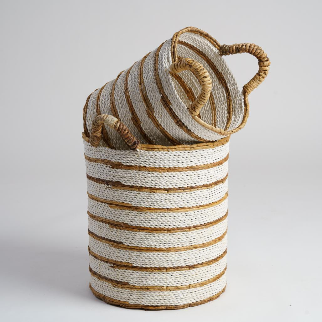 2 paniers en fibres végétales écru et marron L-S Sethi