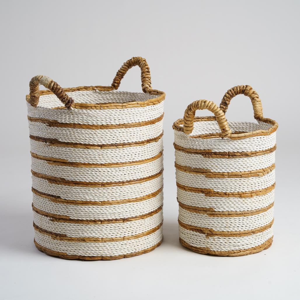 2 paniers en fibres végétales écru et marron L-S Sethi