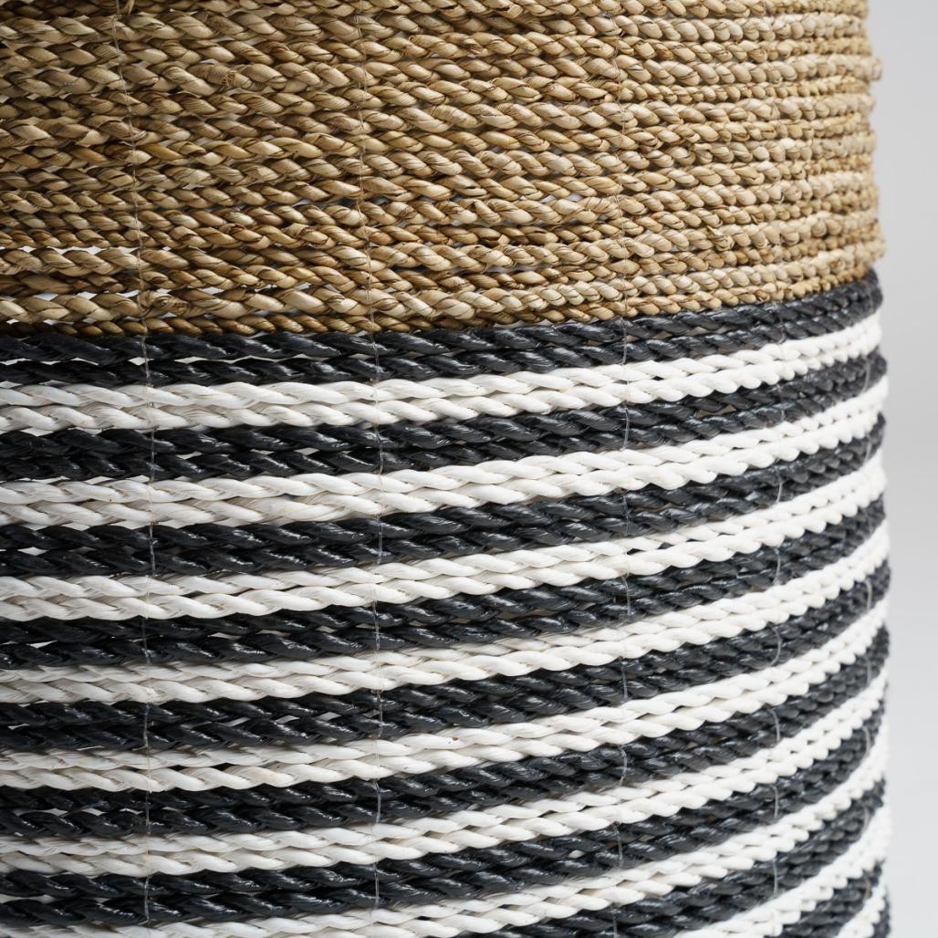 Lot de 2 paniers en jonc de mer noir et blanc XL-M Pika