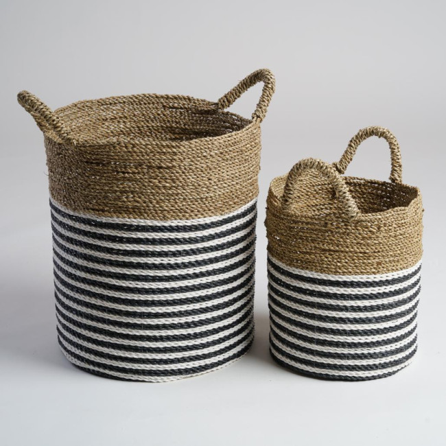 Lot de 2 paniers en jonc de mer noir et blanc L-S Pika