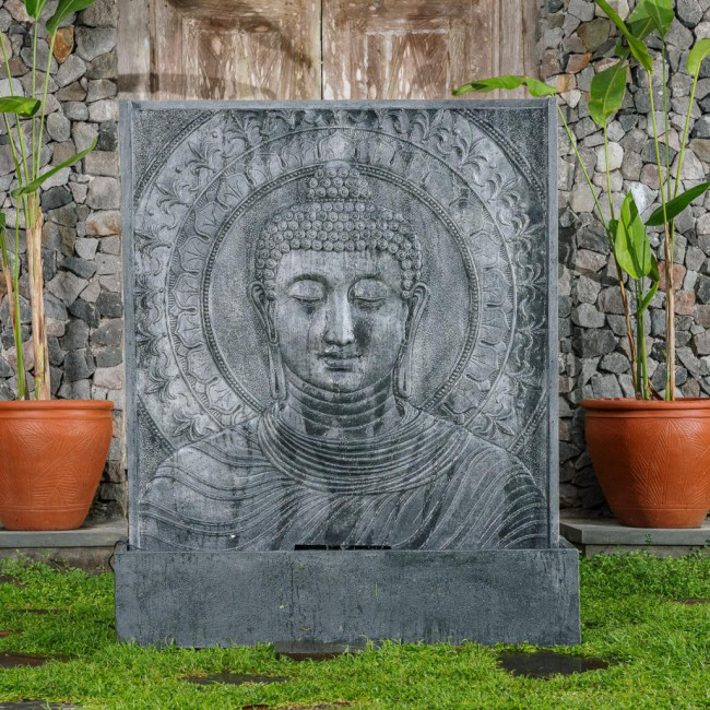 Mur d'eau bouddha avec fleurs de lotus 165cm