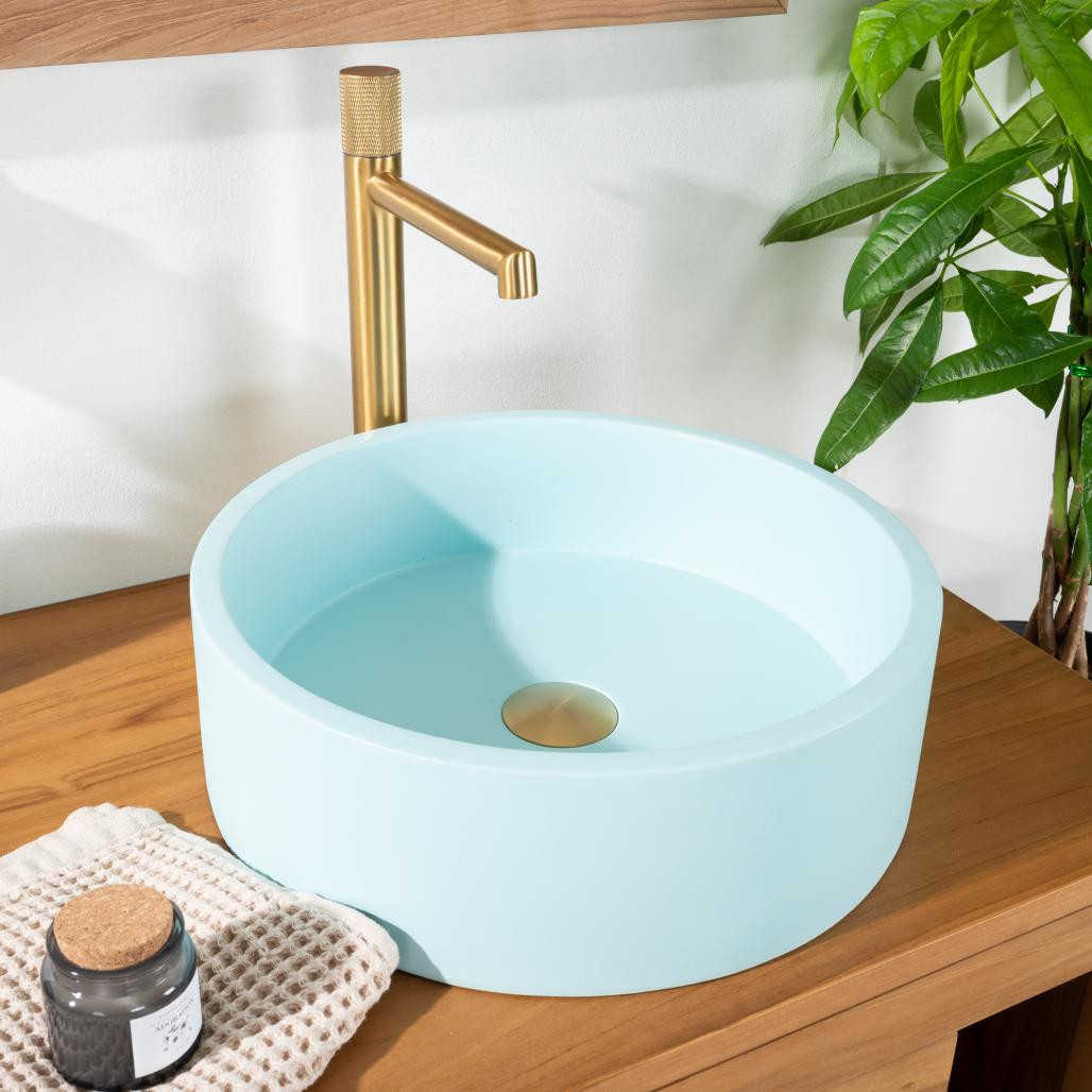 Vasque en béton ronde 38cm bleu Nox