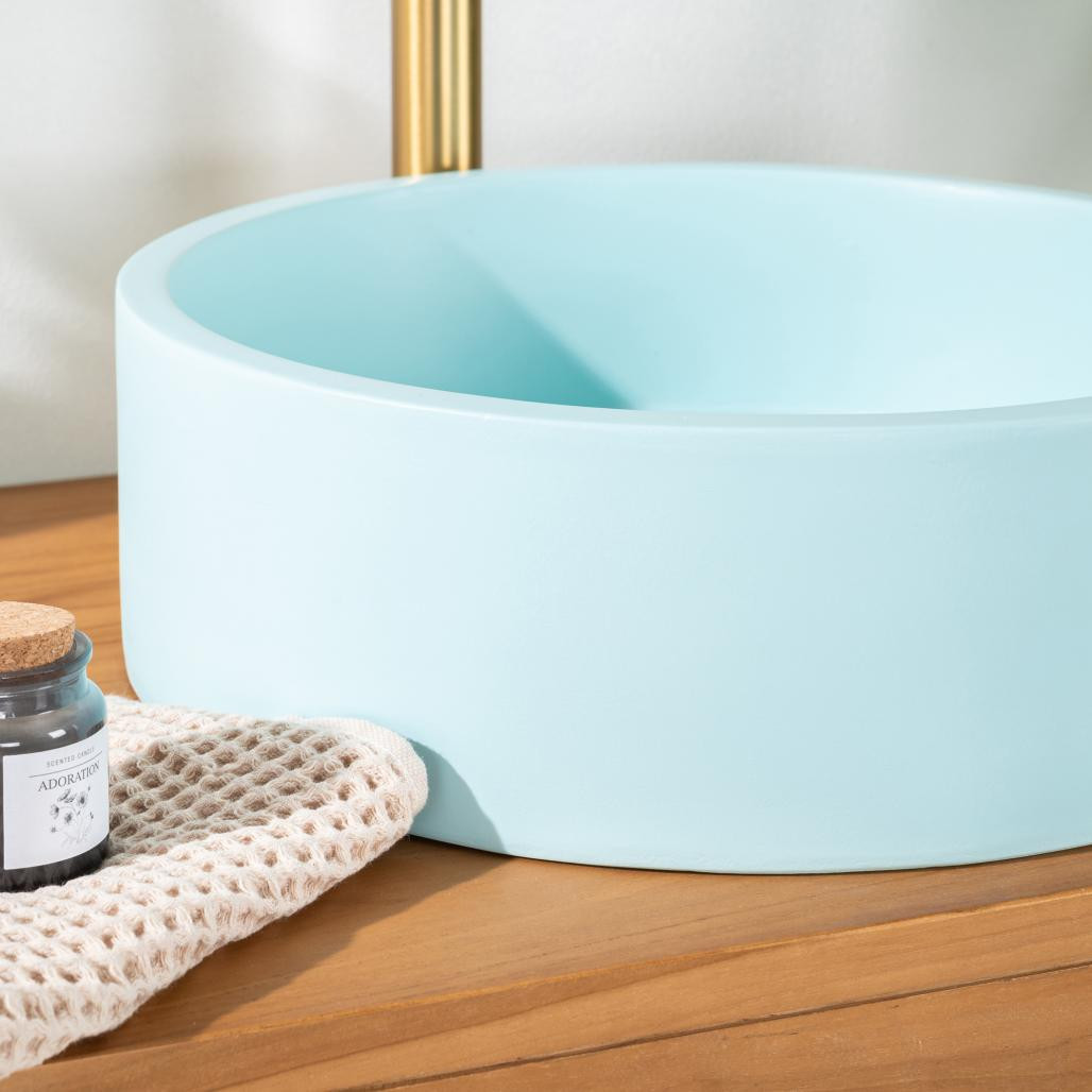 Vasque en béton ronde 38cm bleu Nox