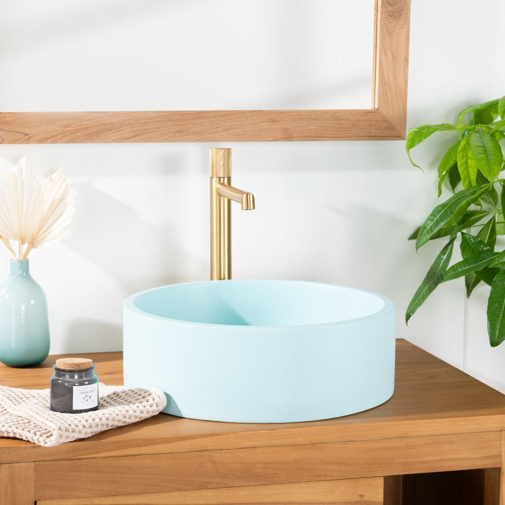 Vasque en béton ronde 38cm bleu Nox