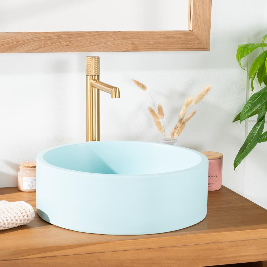 Vasque en béton ronde 38cm bleu Nox