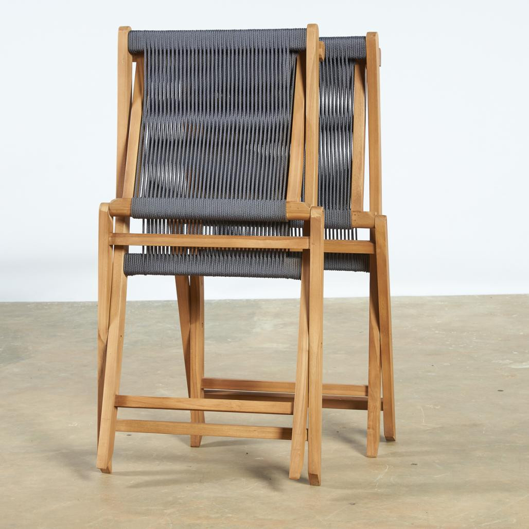 Lot de 2 chaises de jardin en teck et corde dark grey Kristo Lot de 2 chaises de jardin en teck et corde dark grey Kristo