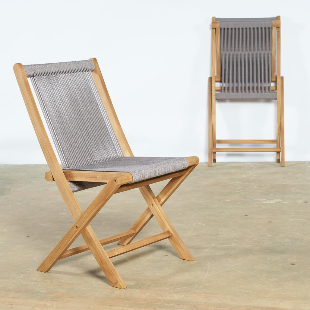 Lot de 2 chaises de jardin en teck et corde gris Kristo