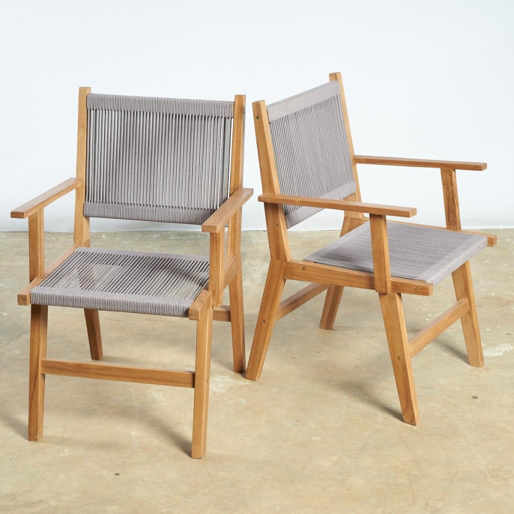 Fauteuil de jardin en teck et corde gris Cléo