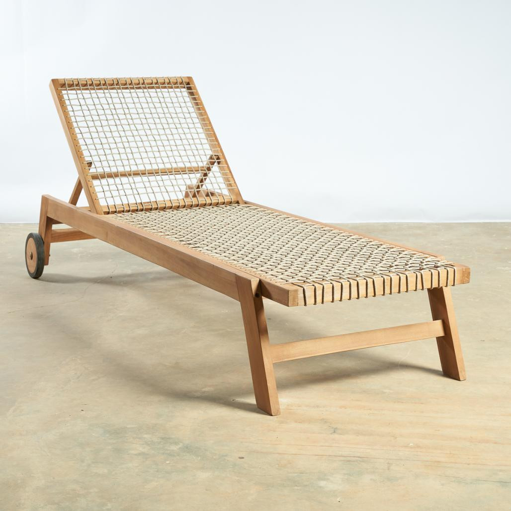 Bain de soleil en teck et corde avec roulette naturel Leina Bain de soleil en teck et corde avec roulette naturel Leina