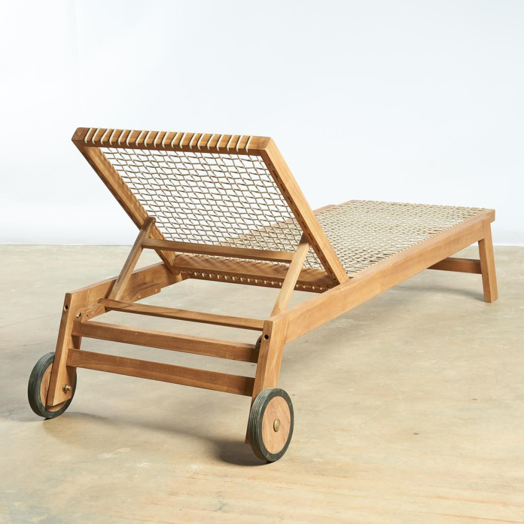 Bain de soleil en teck et corde avec roulette naturel Leina Bain de soleil en teck et corde avec roulette naturel Leina