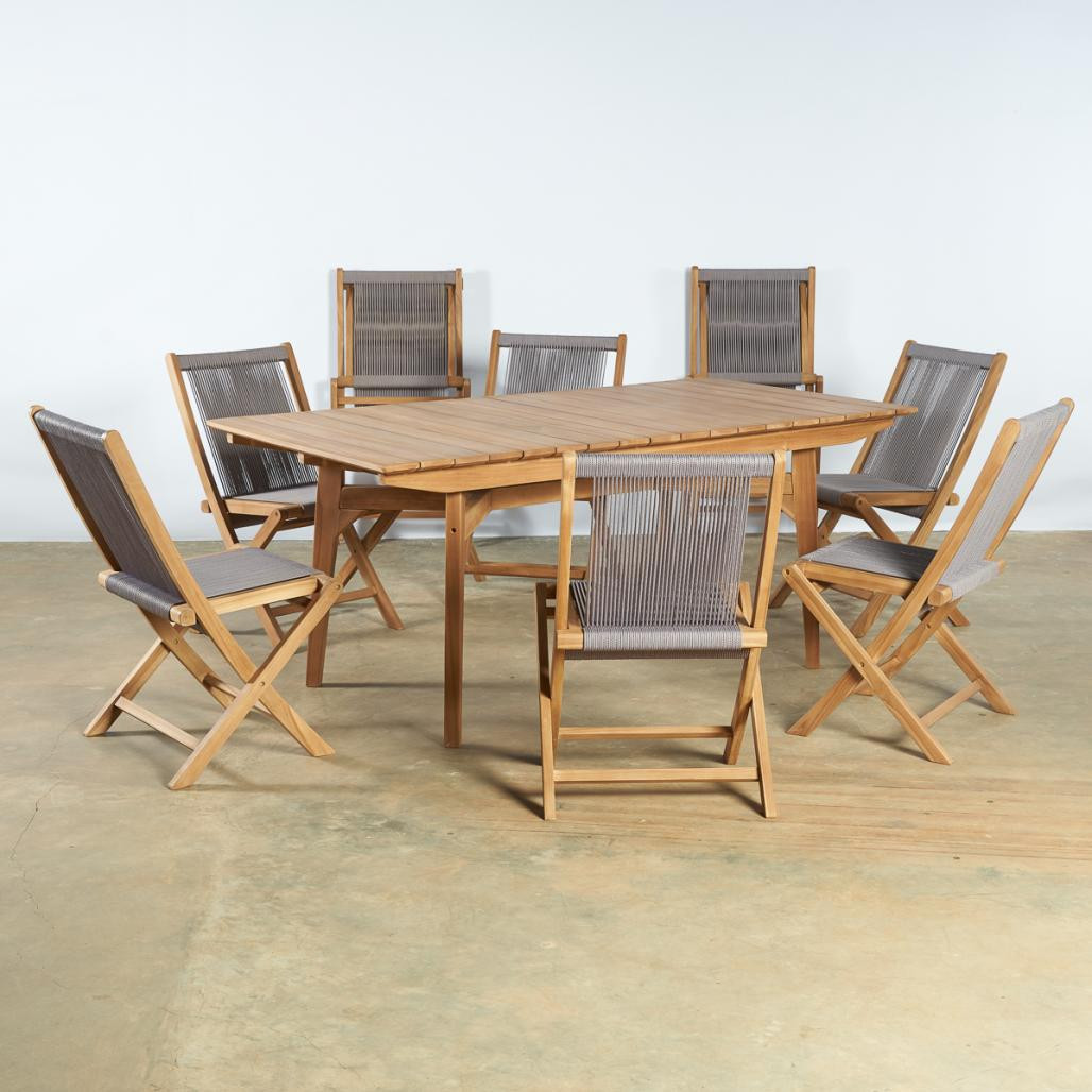 Ensemble de jardin en teck table et 6 chaises gris
