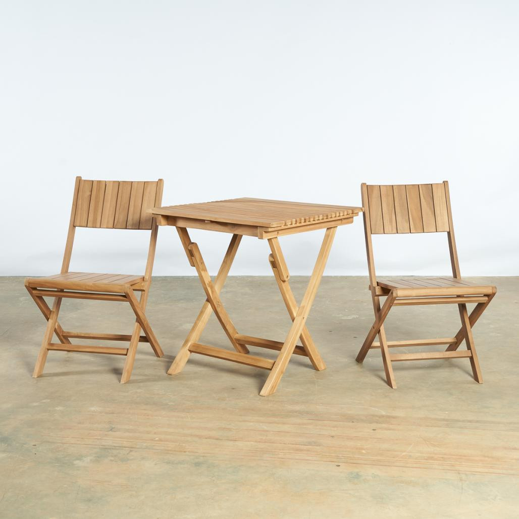 Ensemble de jardin table en teck et 2 chaises pliantes Ensemble de jardin table en teck et 2 chaises pliantes