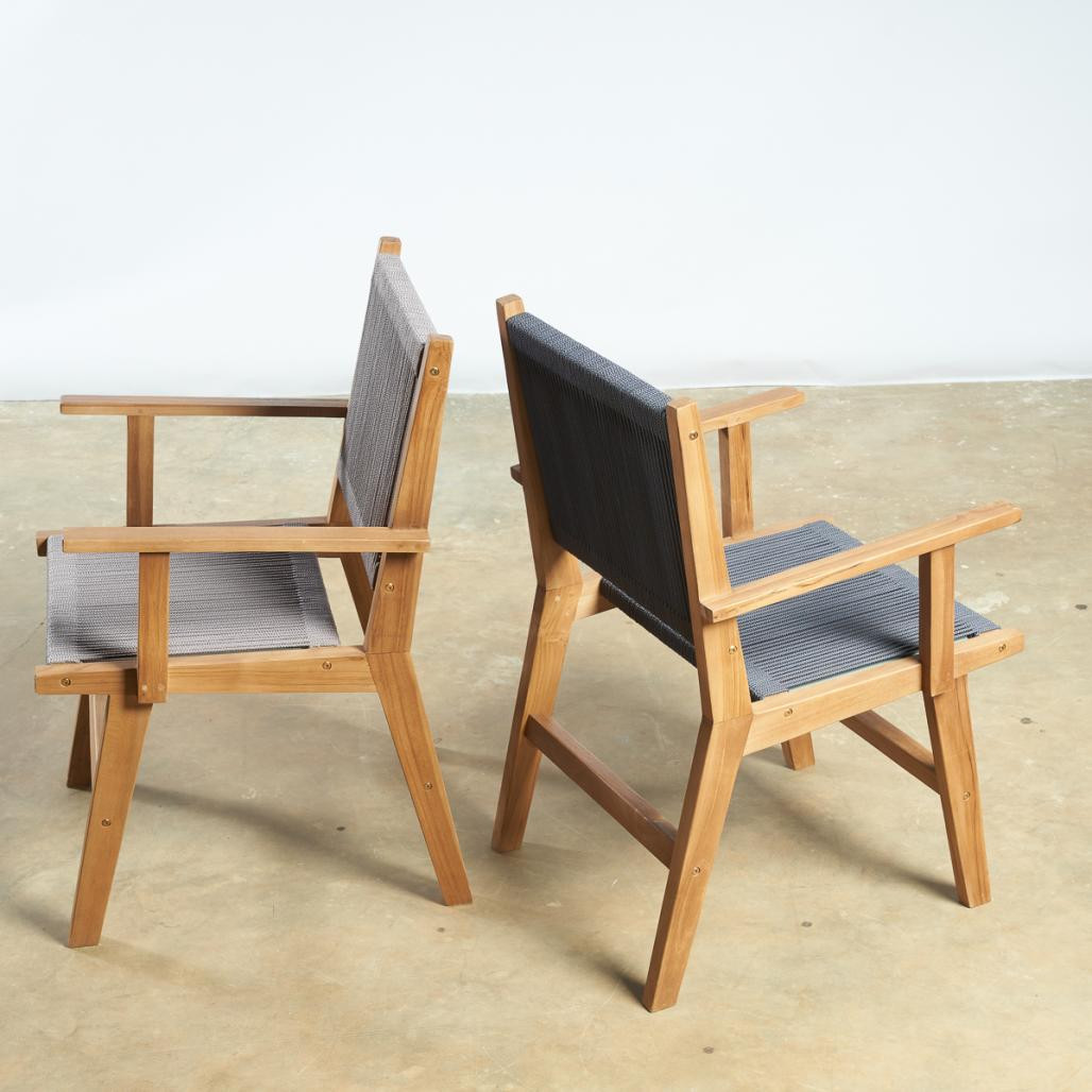 Ensemble table de jardin en teck et 6 fauteuils dark grey