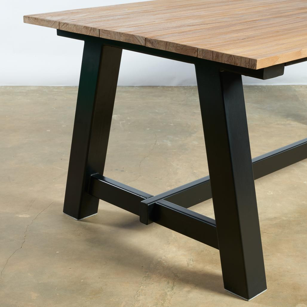 Ensemble table de jardin en teck et 6 fauteuils gris