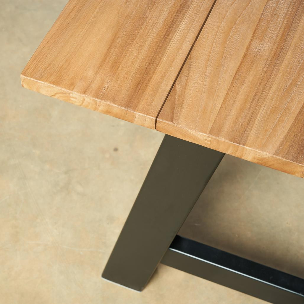 Ensemble table de jardin en teck et 6 fauteuils gris