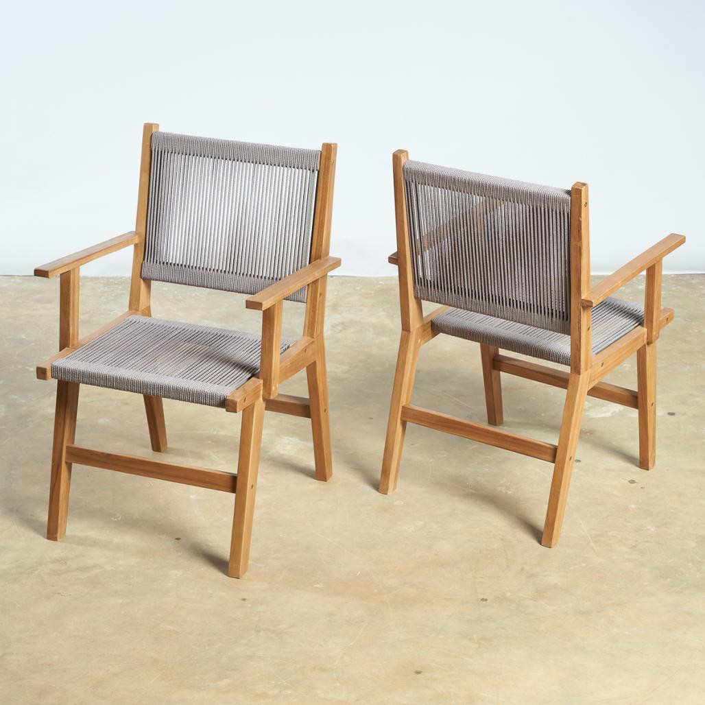 Ensemble table de jardin en teck et 6 fauteuils gris