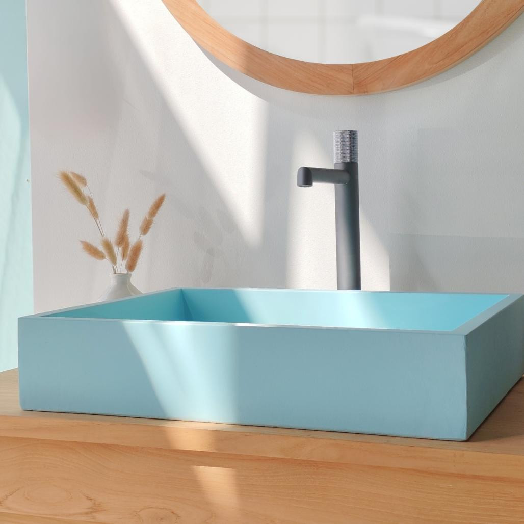 Vasque rectangulaire en béton bleu Okia