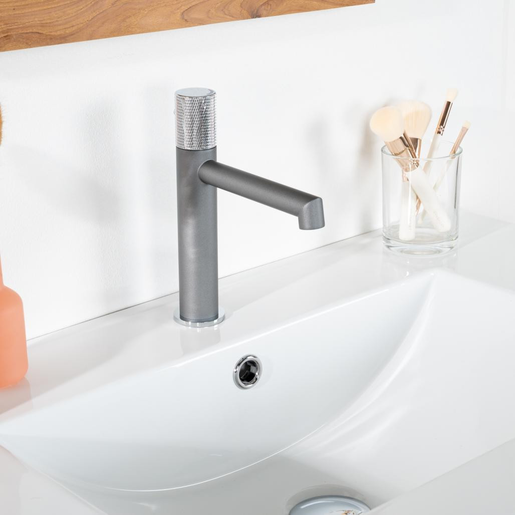 Robinet salle de bain progressif Irminio gris et chromé