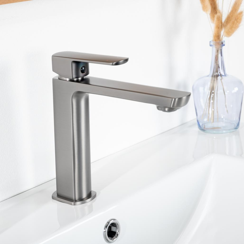 Mitigeur salle de bain pour lavabo Louga gris métal