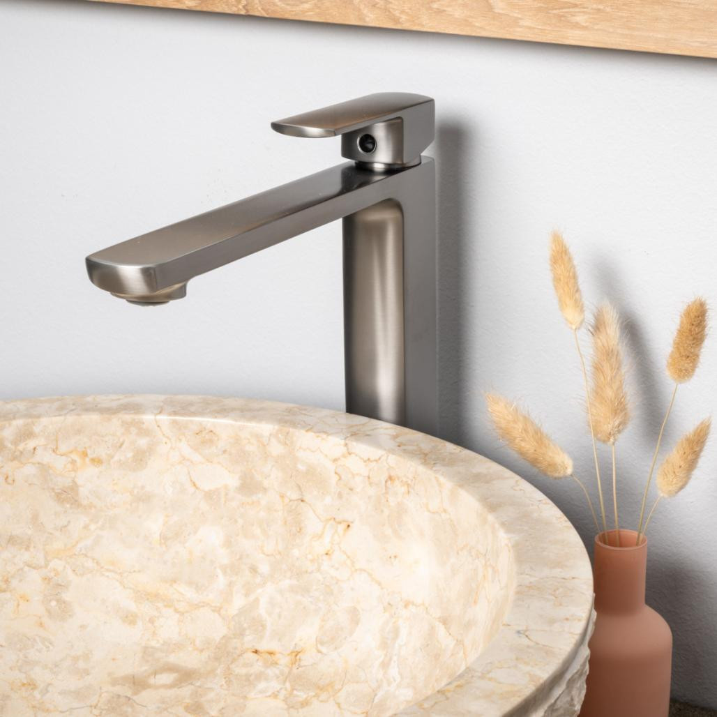 Robinet pour vasque salle de bain Louga gris métal Robinet pour vasque salle de bain Louga gris métal