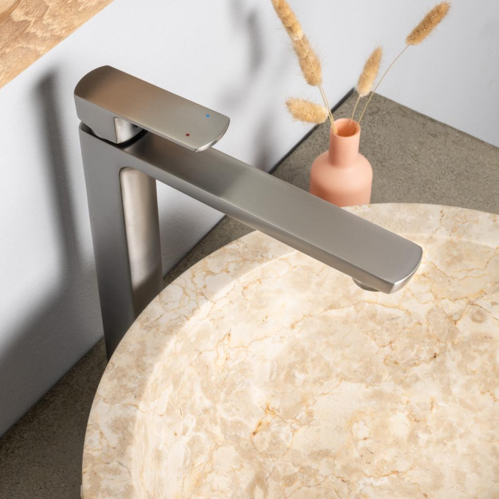 Robinet pour vasque salle de bain Louga gris métal Robinet pour vasque salle de bain Louga gris métal