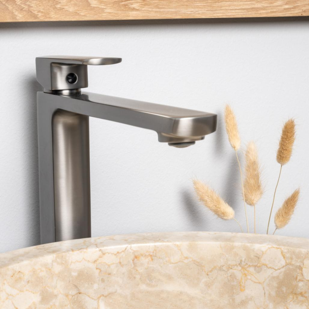 Robinet pour vasque salle de bain Louga gris métal Robinet pour vasque salle de bain Louga gris métal