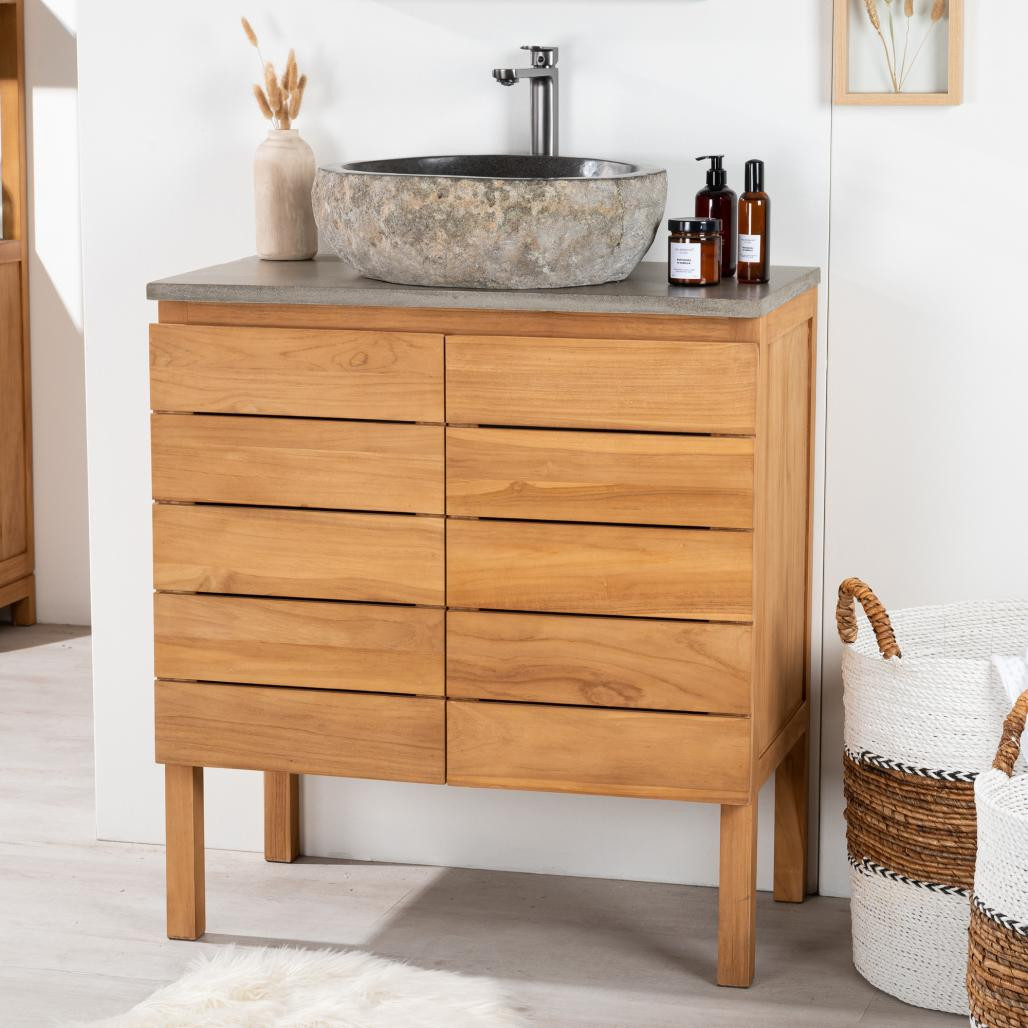 Meuble salle de bain en teck et béton Ananta 80 cm Meuble salle de bain en teck et béton Ananta 80 cm