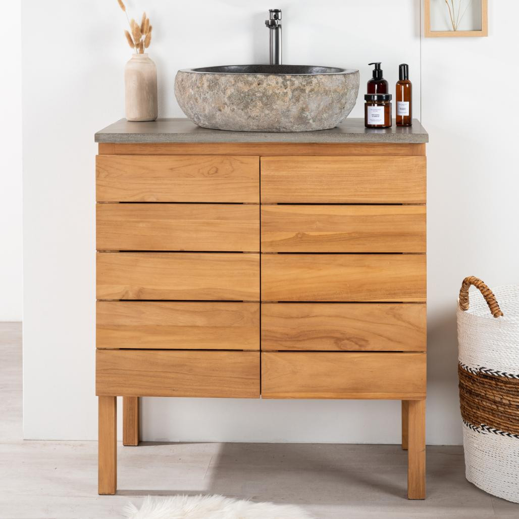 Meuble salle de bain en teck et béton Ananta 80 cm Meuble salle de bain en teck et béton Ananta 80 cm