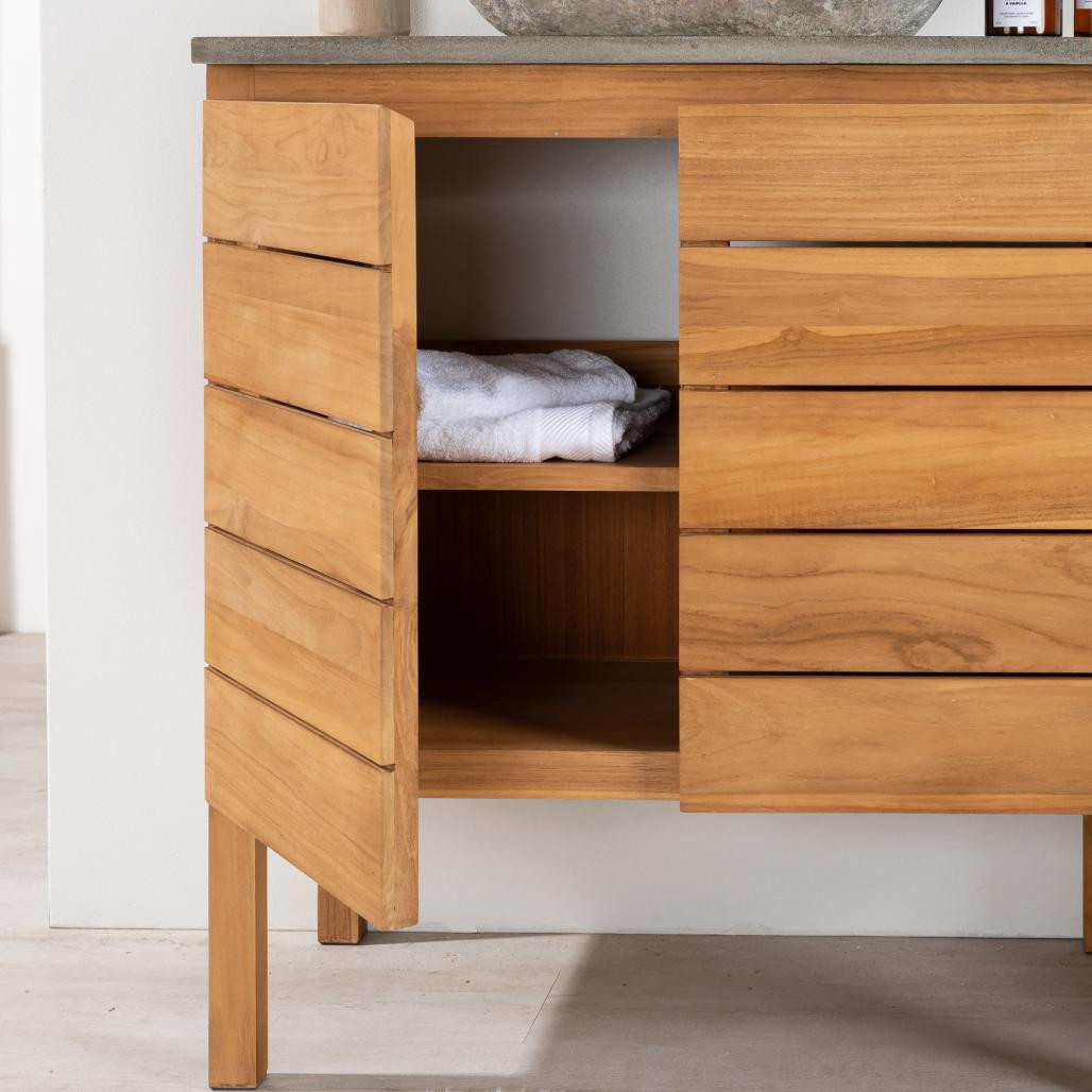 Meuble salle de bain en teck et béton Ananta 80 cm Meuble salle de bain en teck et béton Ananta 80 cm