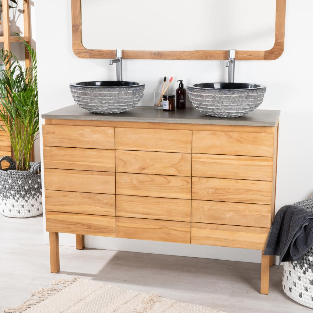 Meuble salle de bain en teck massif et béton Ananta 120 cm