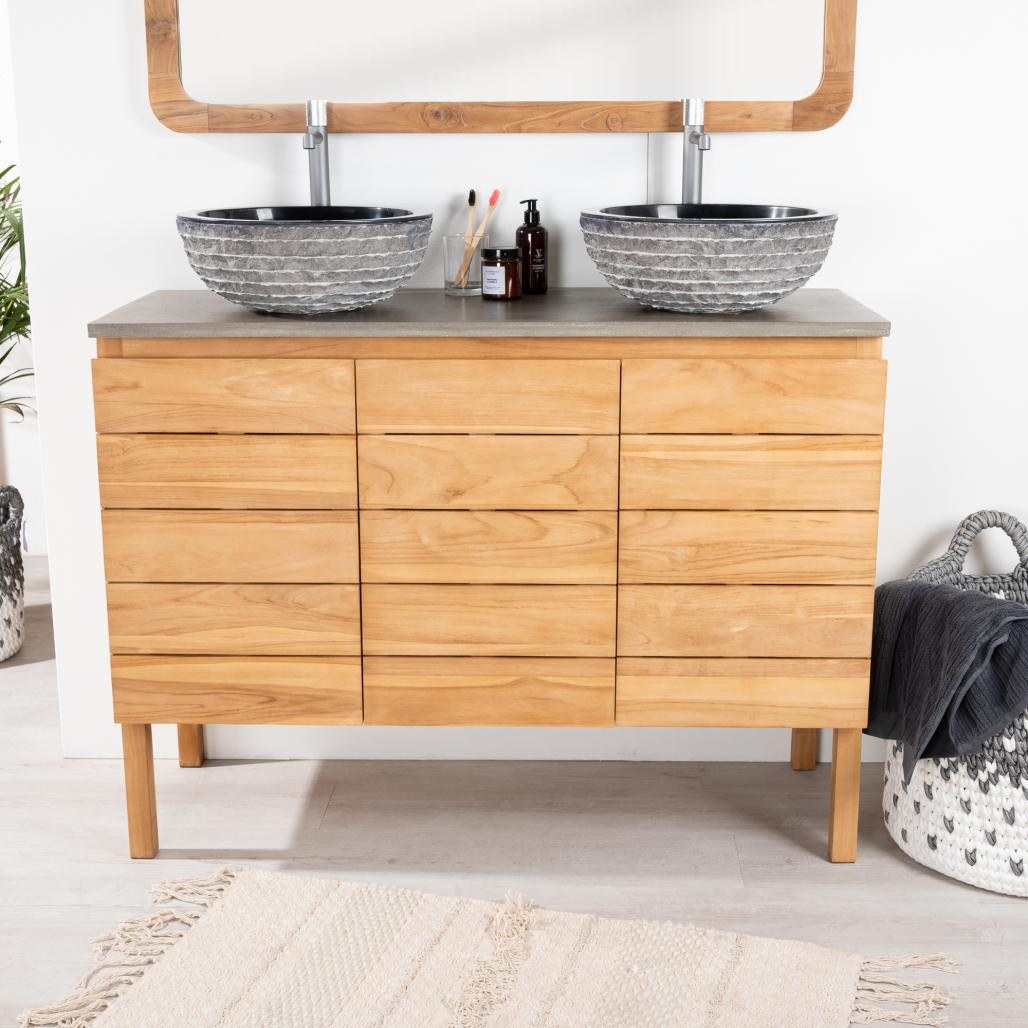 Meuble salle de bain en teck massif et béton Ananta 120 cm