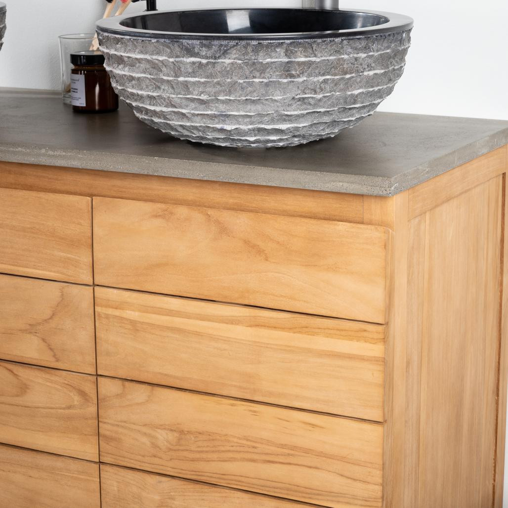 Meuble salle de bain en teck massif et béton Ananta 120 cm