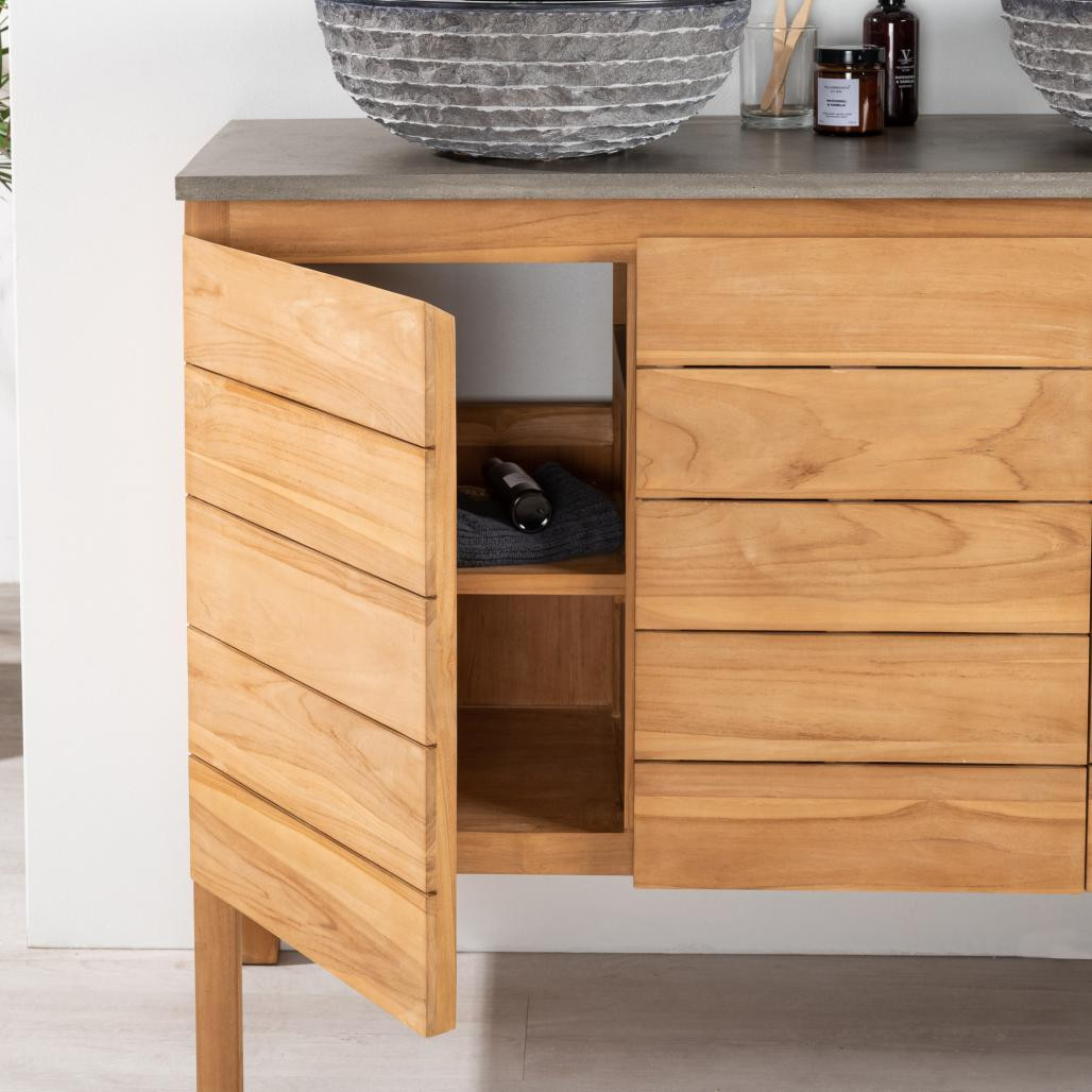 Meuble salle de bain en teck massif et béton Ananta 120 cm