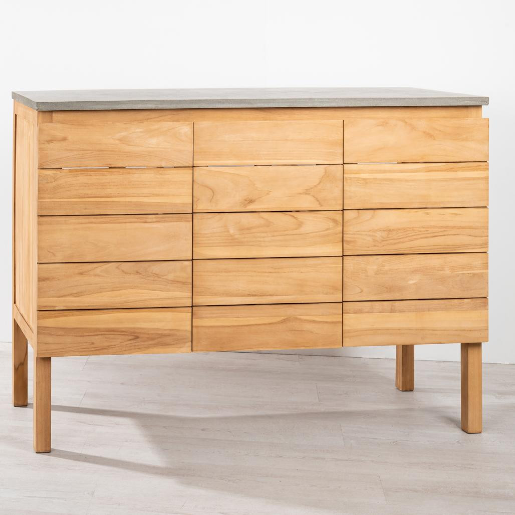 Meuble salle de bain en teck massif et béton Ananta 120 cm