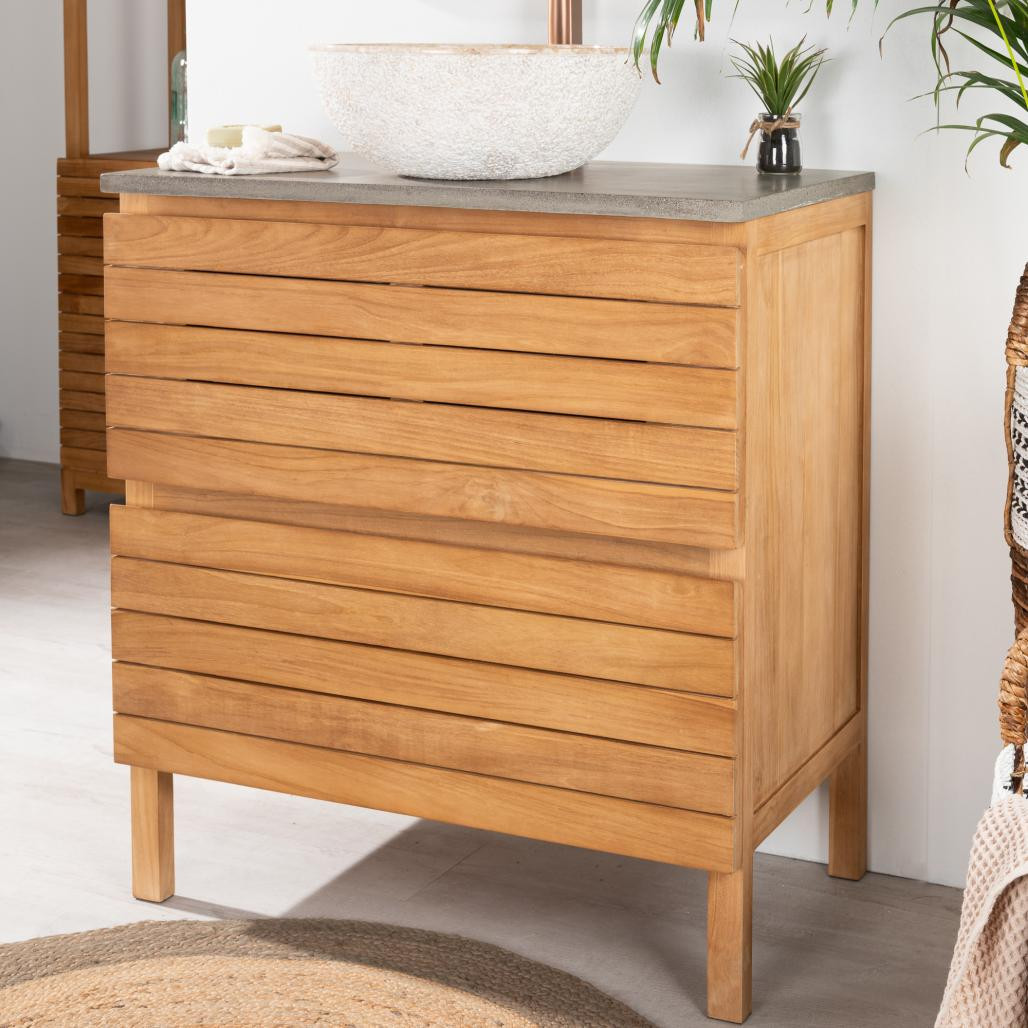 Meuble salle de bain en teck et béton Toni 80 cm Meuble salle de bain en teck et béton Toni 80 cm