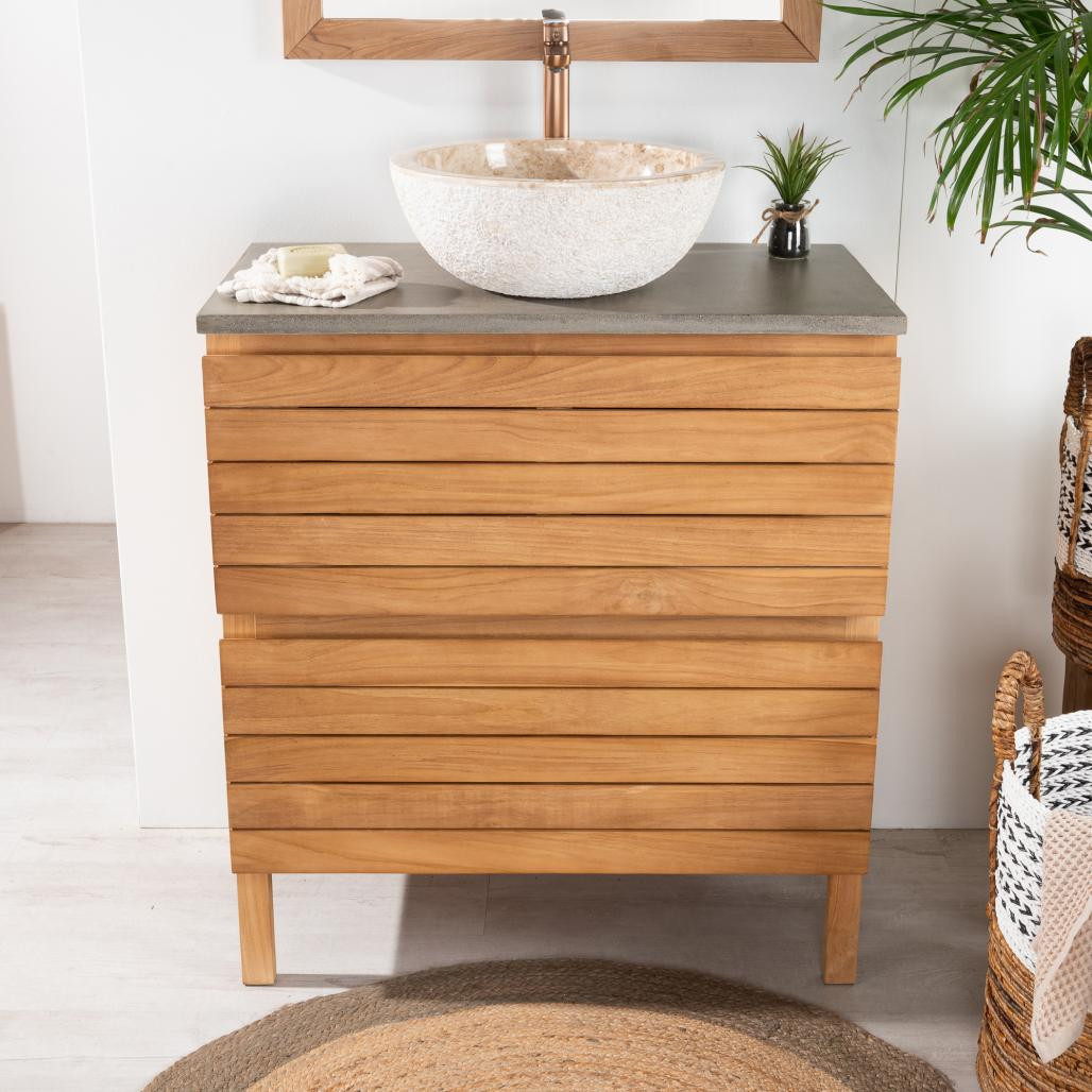 Meuble salle de bain en teck et béton Toni 80 cm Meuble salle de bain en teck et béton Toni 80 cm