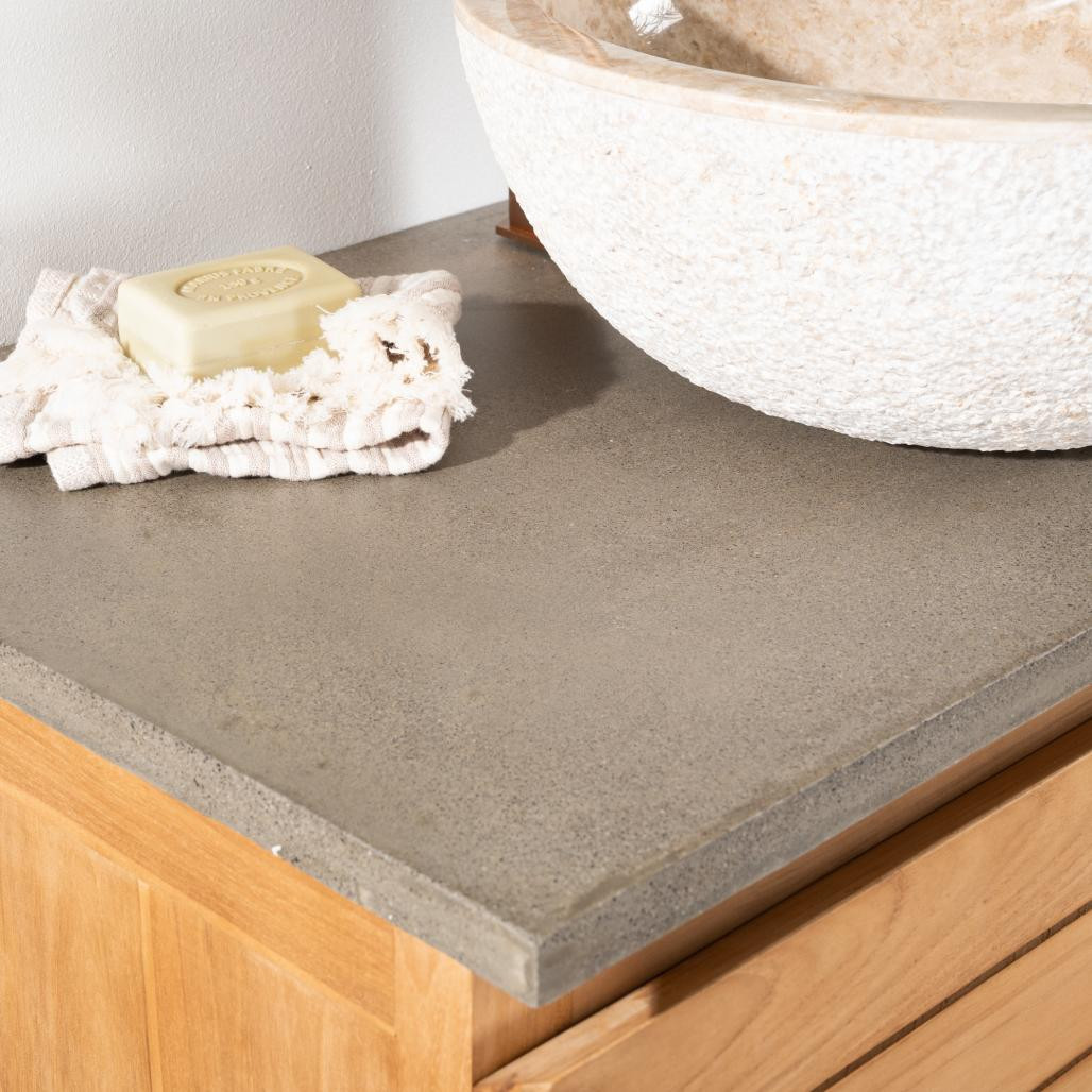 Meuble salle de bain en teck et béton Toni 80 cm Meuble salle de bain en teck et béton Toni 80 cm